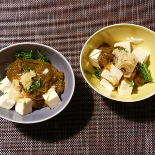 豆腐ともずくと薬味の麺つゆ和え